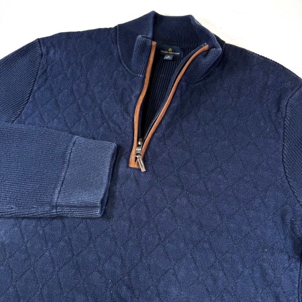 Brooks Brothers 1/4 Zip Pullover Sweater Mens XL Navy Mock Neck Heavy Cotton‎